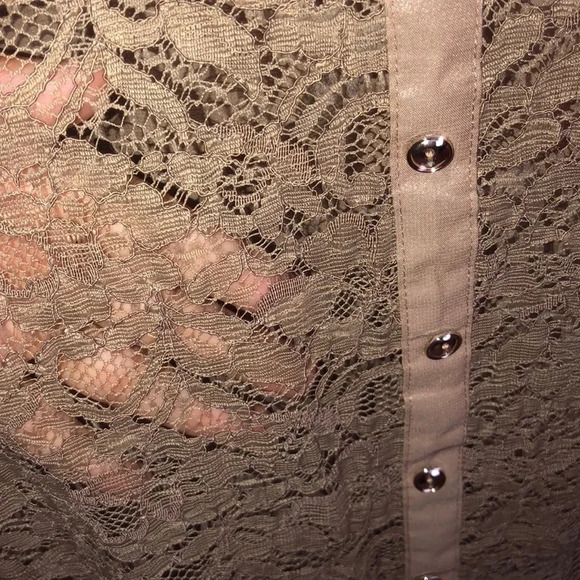 Chocolate Sleeveless Top Sheer Lace Button Down Blouse Brown Size L - Picture 5 of 6